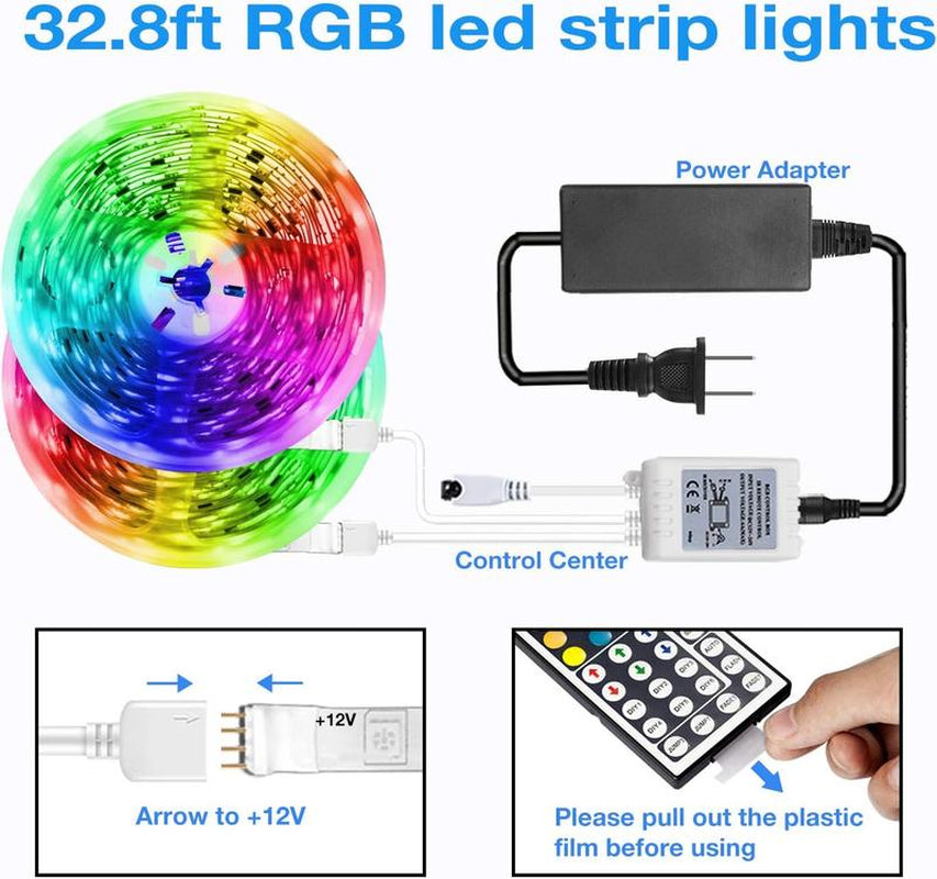 32.8Ft LED Strip Lights Kit with Remote and Power Supply - Color Changing, 2 Rolls 16.4 Feet