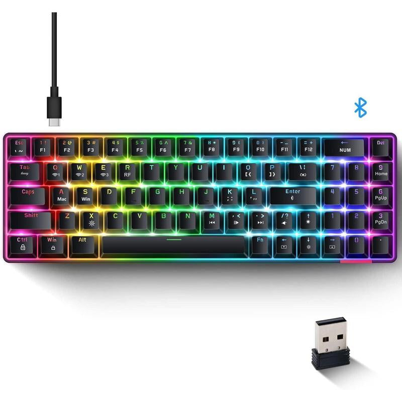 AJAZZ Compact Hot-Swappable Wireless 60% Mechanical Gaming Keyboard with Number Keys Bluetooth 5.0/2.4Ghz USB