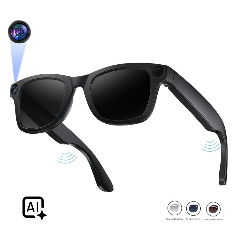 Smart AI Camera Glasses 8MP HD 1080P Video Recording Bluetooth Wi-Fi Voice Control Real-Time Translation Blue Light UV Protection Interchangeable Lenses 4H Playtime
