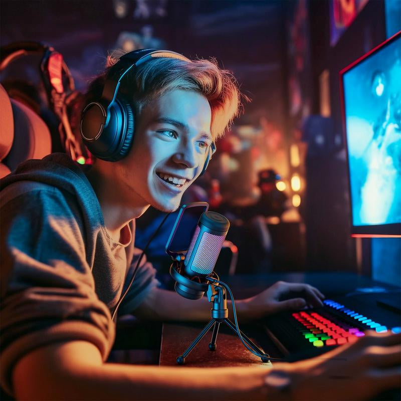 TONOR TC310 USB Streaming Gaming Microphone for PC, PS4/PS5, RGB Lighting, Easy Sound Control, One-Tape Mute, Mic with Mount Adapter