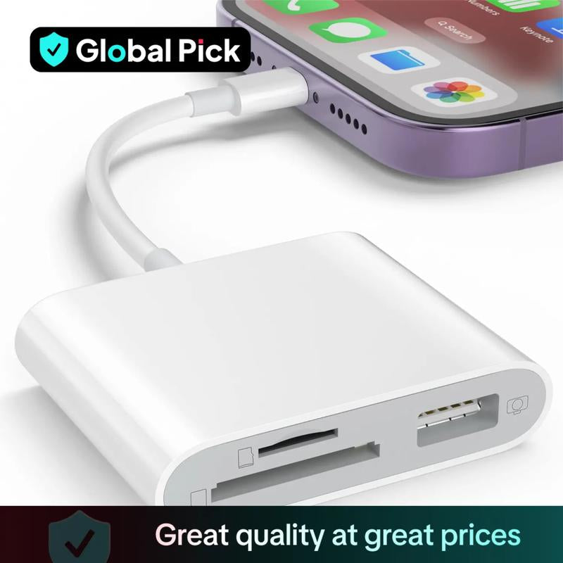 SD Card Reader OTG Adapter for Iphone, Memory Card Reader with USB Camera Adapter, Plug & Play Trail Game Camera SD Card Viewer for Ipad, SD Cards Reader