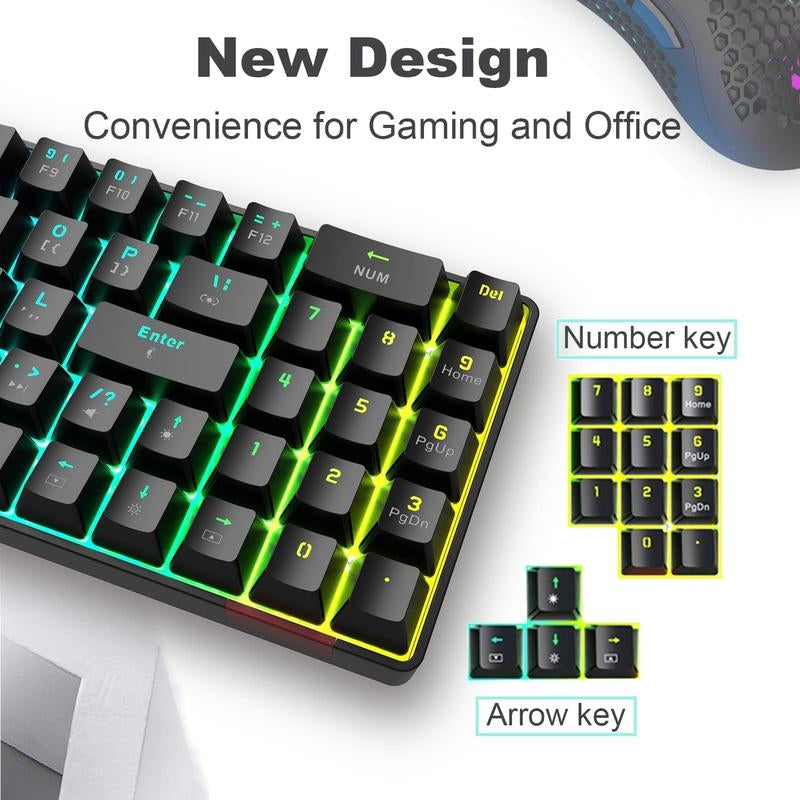 AJAZZ Compact Hot-Swappable Wireless 60% Mechanical Gaming Keyboard with Number Keys Bluetooth 5.0/2.4Ghz USB